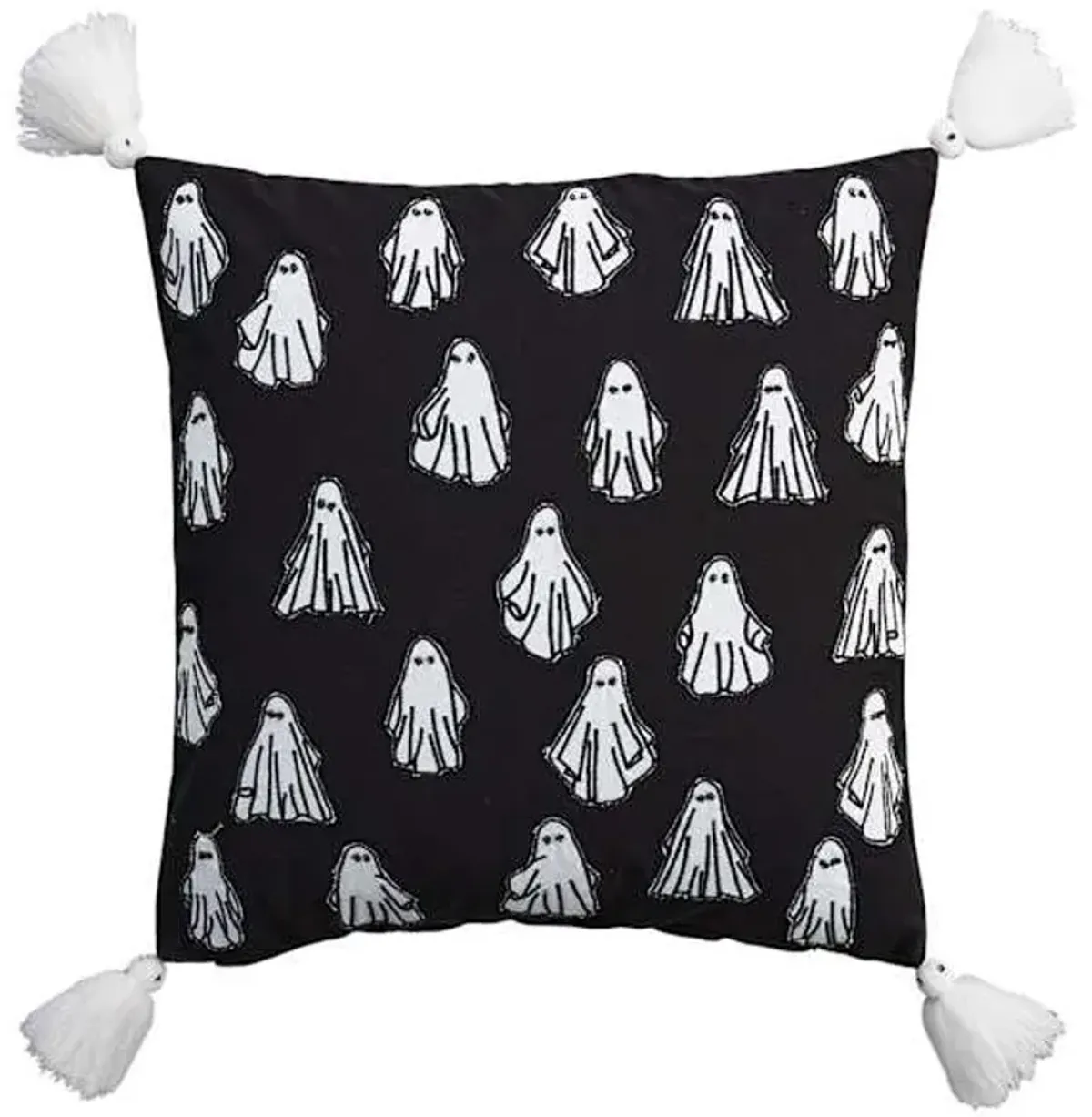 Ghost Embroidered Cotton Throw Pillow, 18"