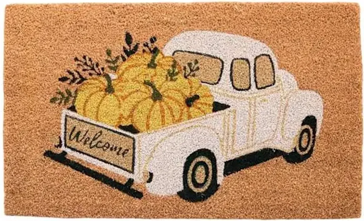 Homespun Harvest Welcome Loaded Pumpkin Truck Coir Mat, 18x30