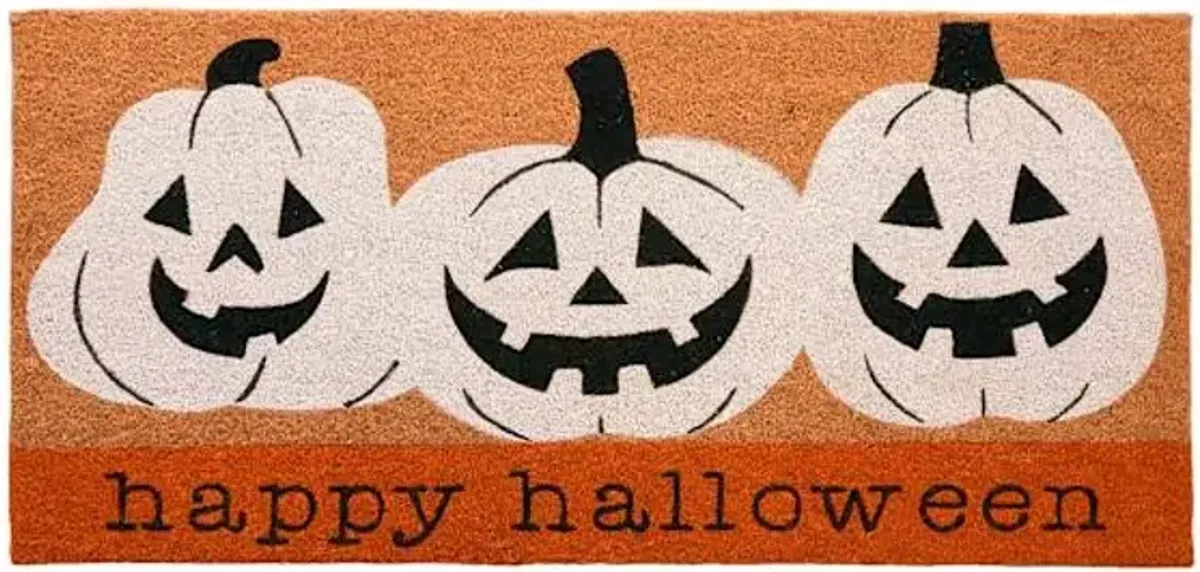 Happy Haunting White Jack-o'-Lantern Happy Halloween Coir Mat, 22x47