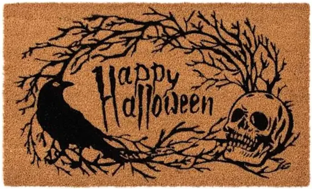 Happy Halloween Skull Branch Wreath Coir Mat, 18x30