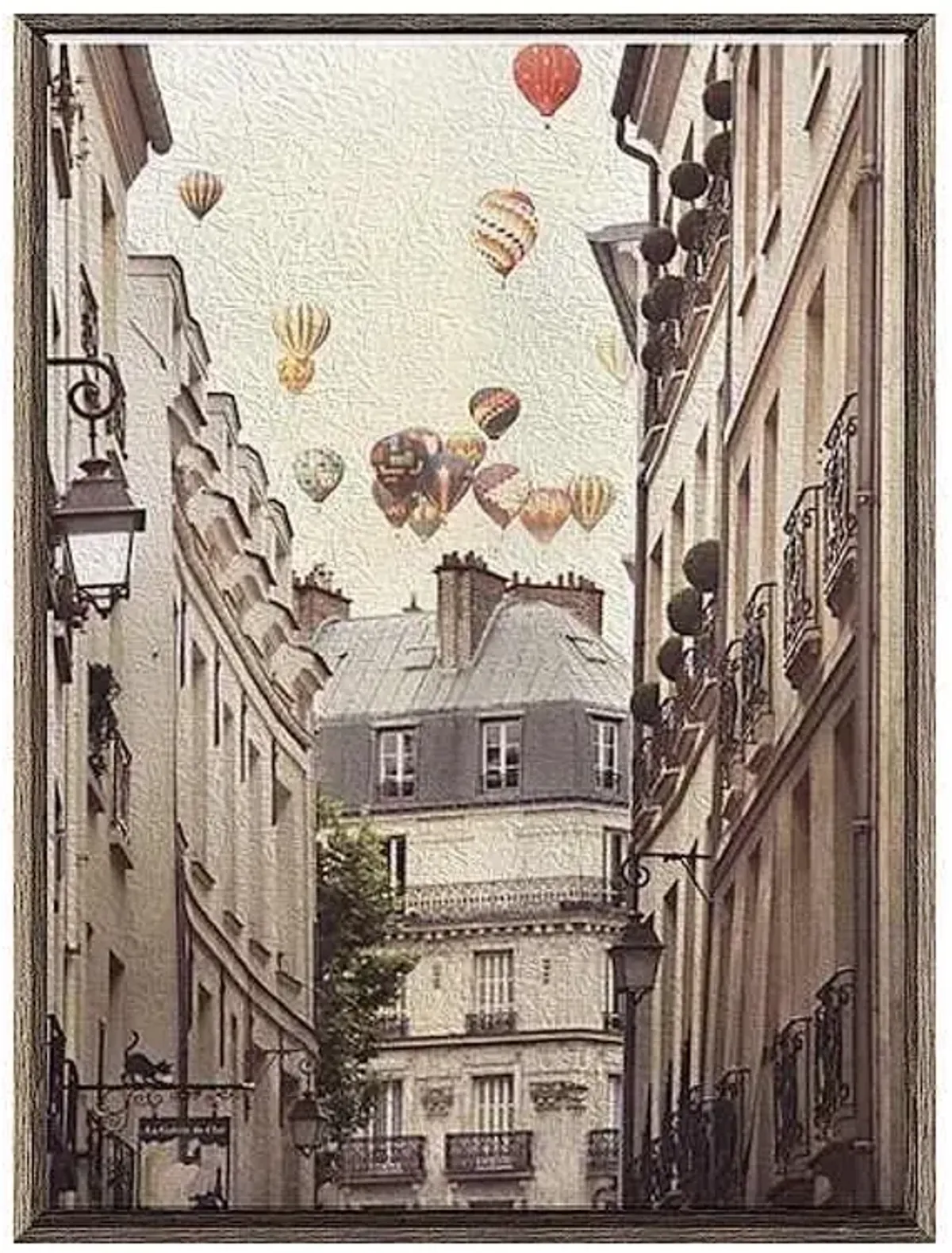 Framed Watercolor Hot Air Balloons Flying Over Paris Wall Art, 32x24
