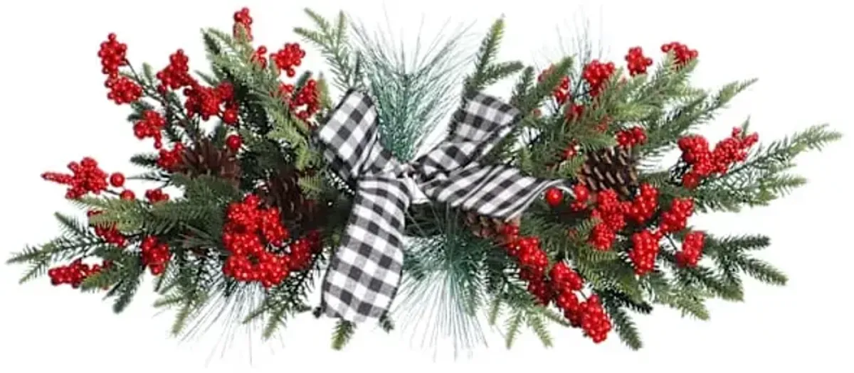 Classic Christmas Pine, Berry & Bow Swag Wreath, 32"