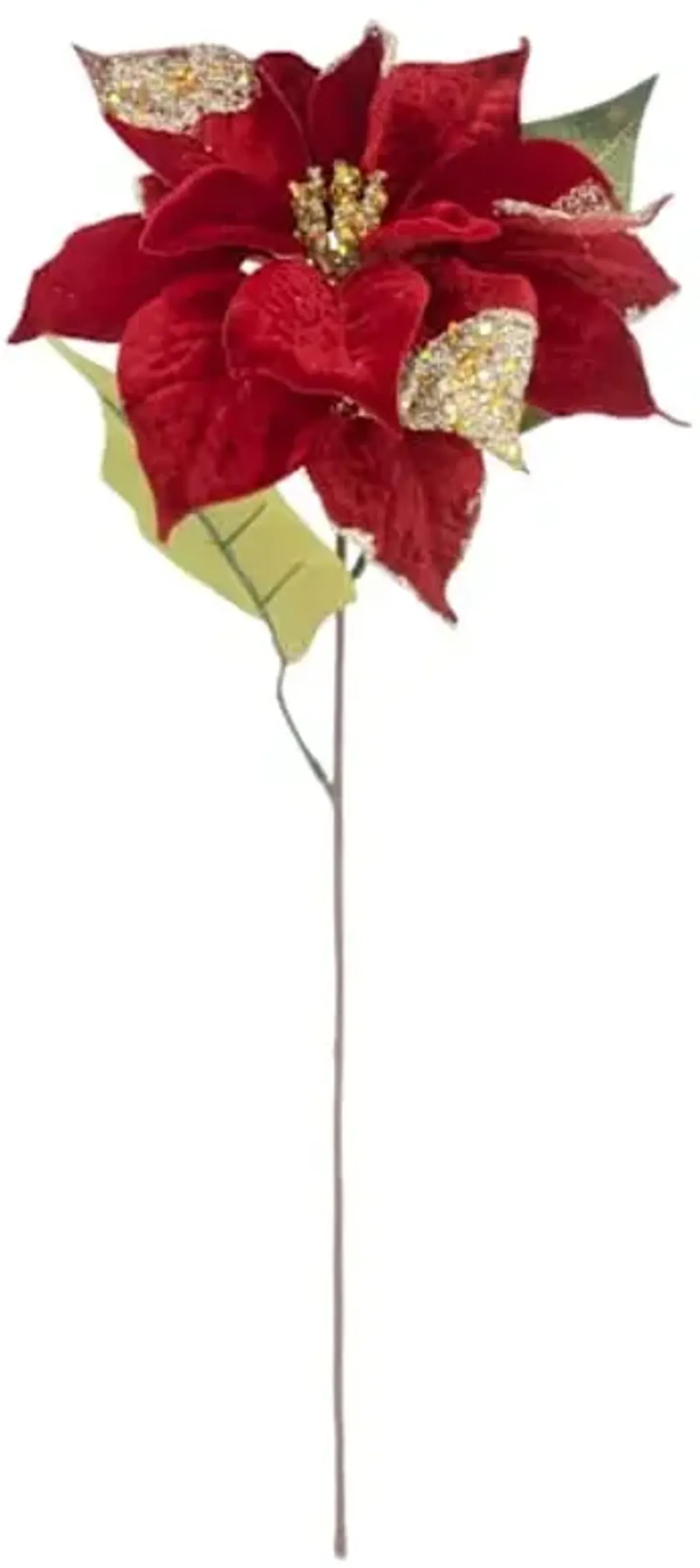 Sequin Edge Red Poinsettia Stem, 21"