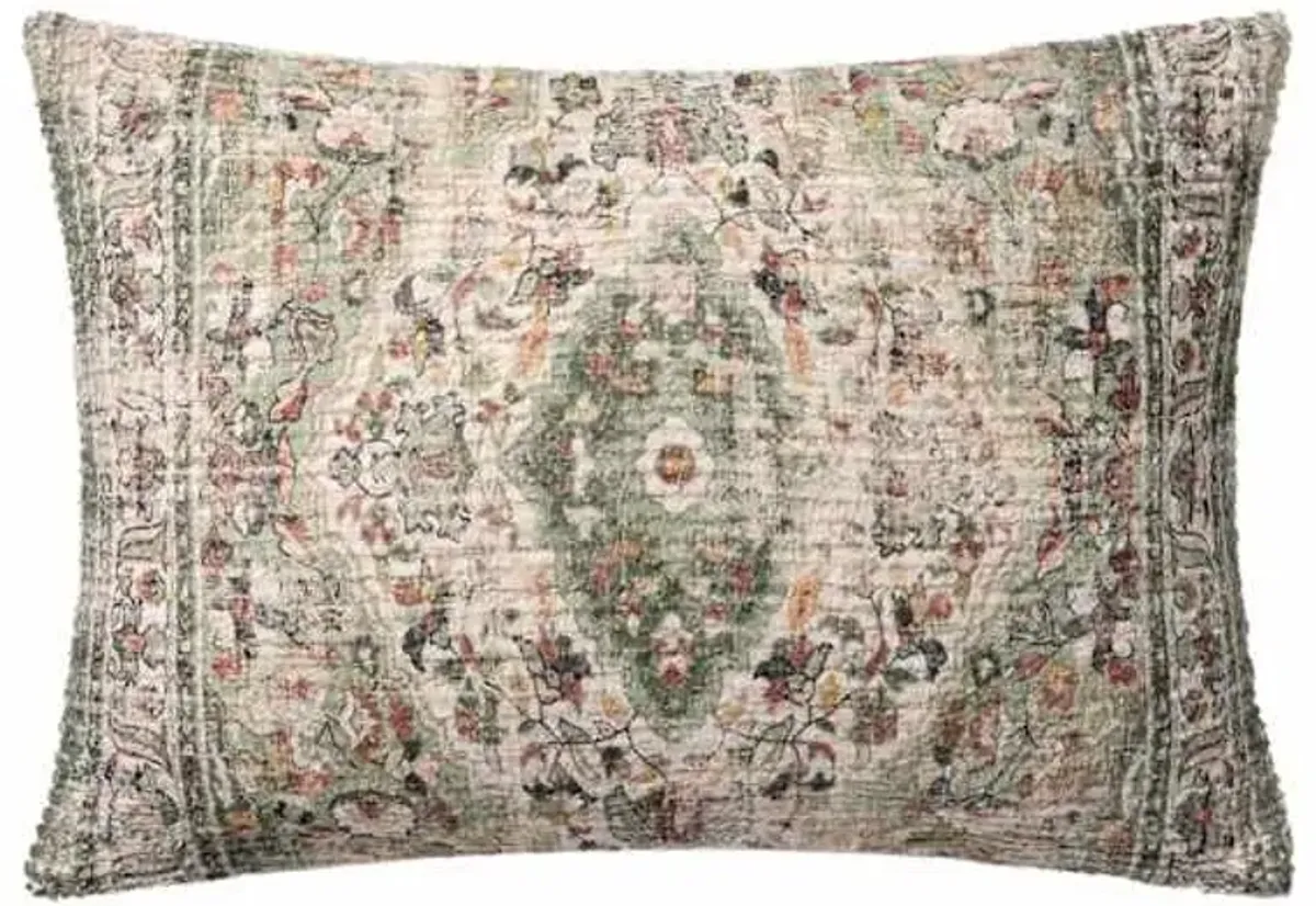 Green Printed Throw Pillow, 14x20