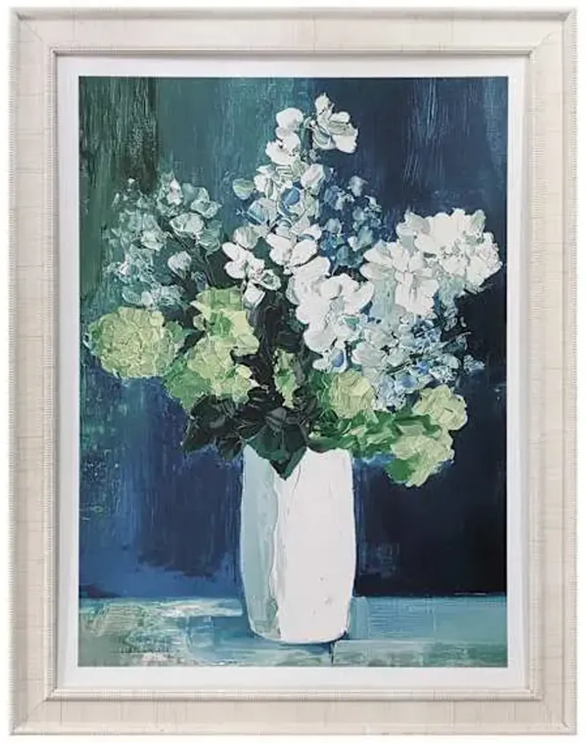 Glass Framed Hygrangea with Teal Print Wall Art, 21x27