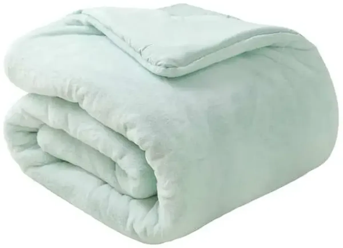 3-Piece Aqua Faux Fur Comforter Set, Full/Queen