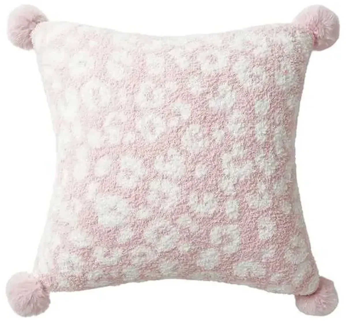 Pink Reversible Cozy Knit with Pom Poms Throw Pillow, 18"