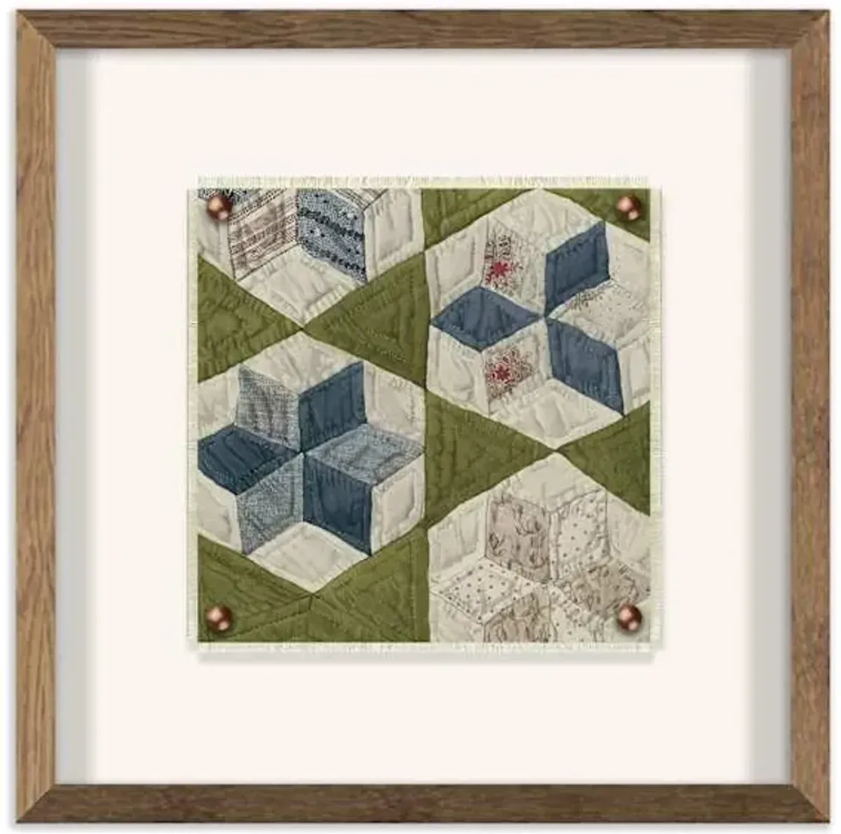 Framed Patchwork Print & Gold Floral Watercolor Wall Art, 18"