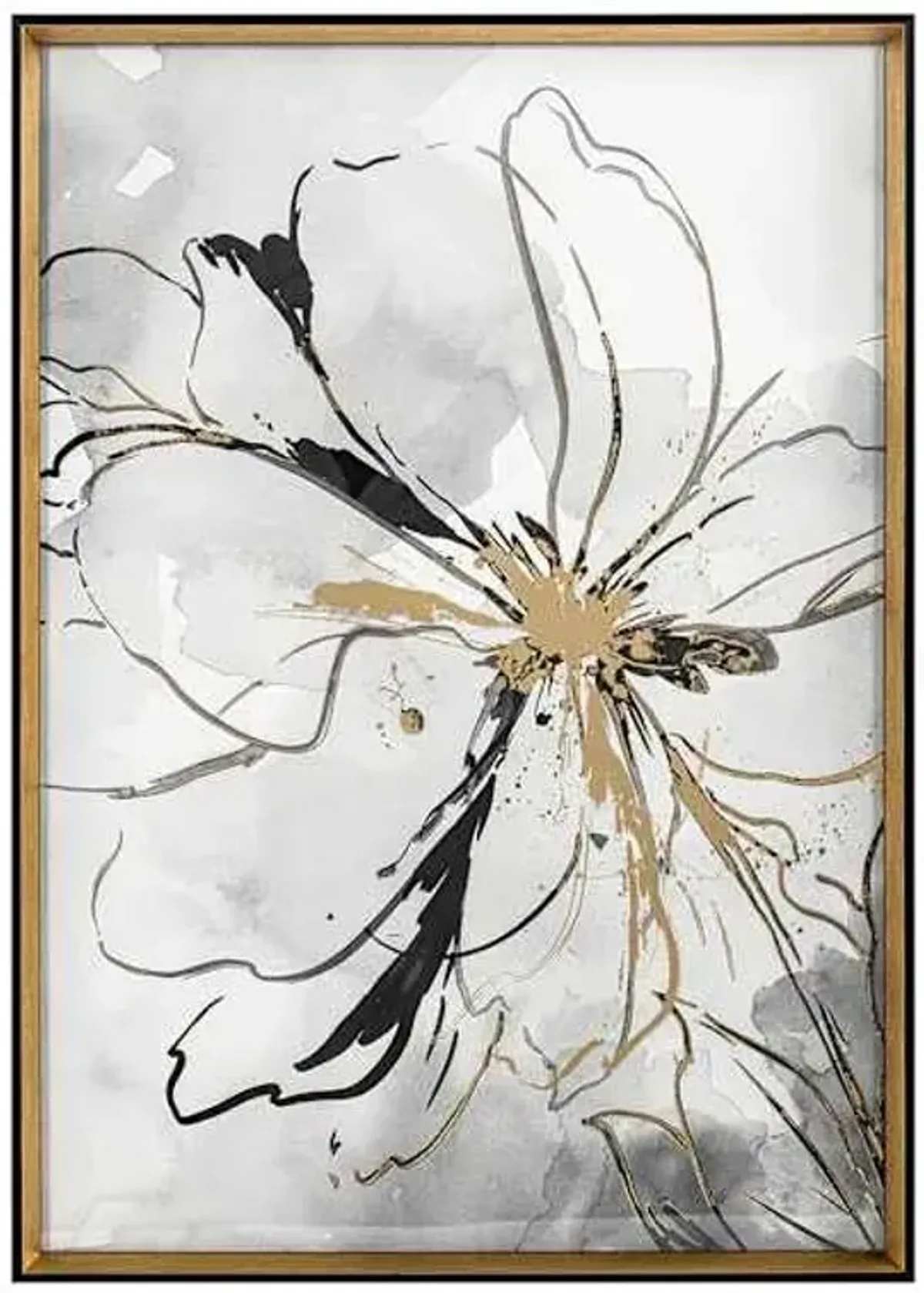 Glass Framed Black & Gold Floral Watercolor Wall Art, 24x32