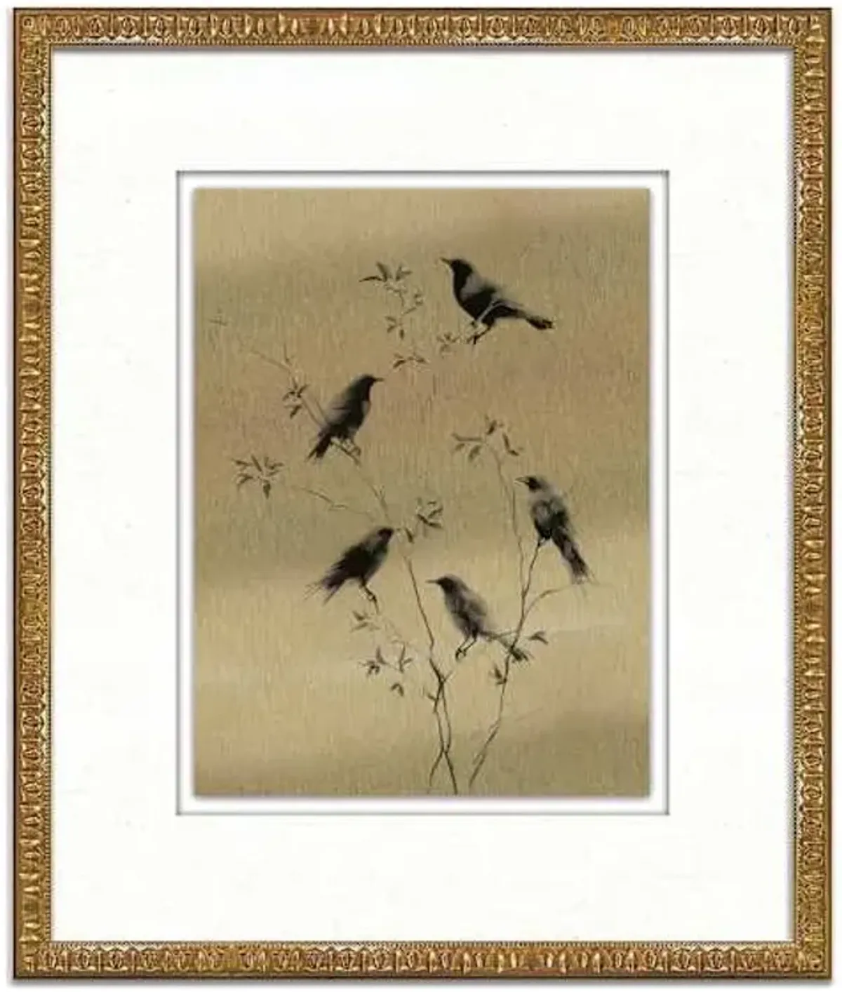 Framed Birds on Metallic Paper Wall Art, 25x21