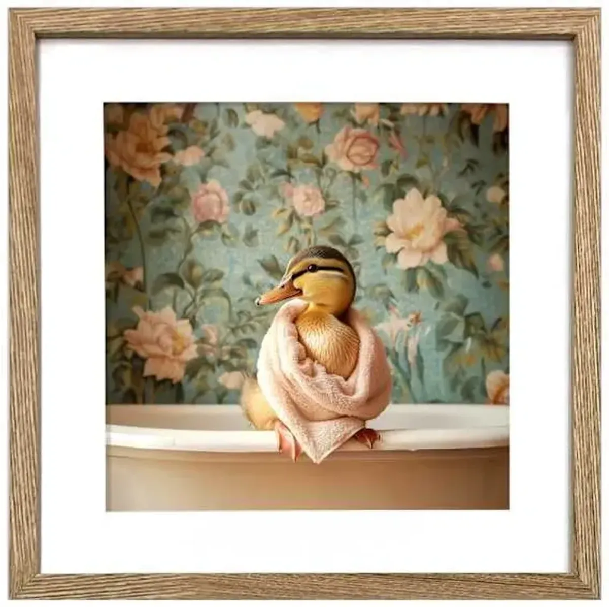 Framed Duck in Bathtub Print Wall Art, 16"