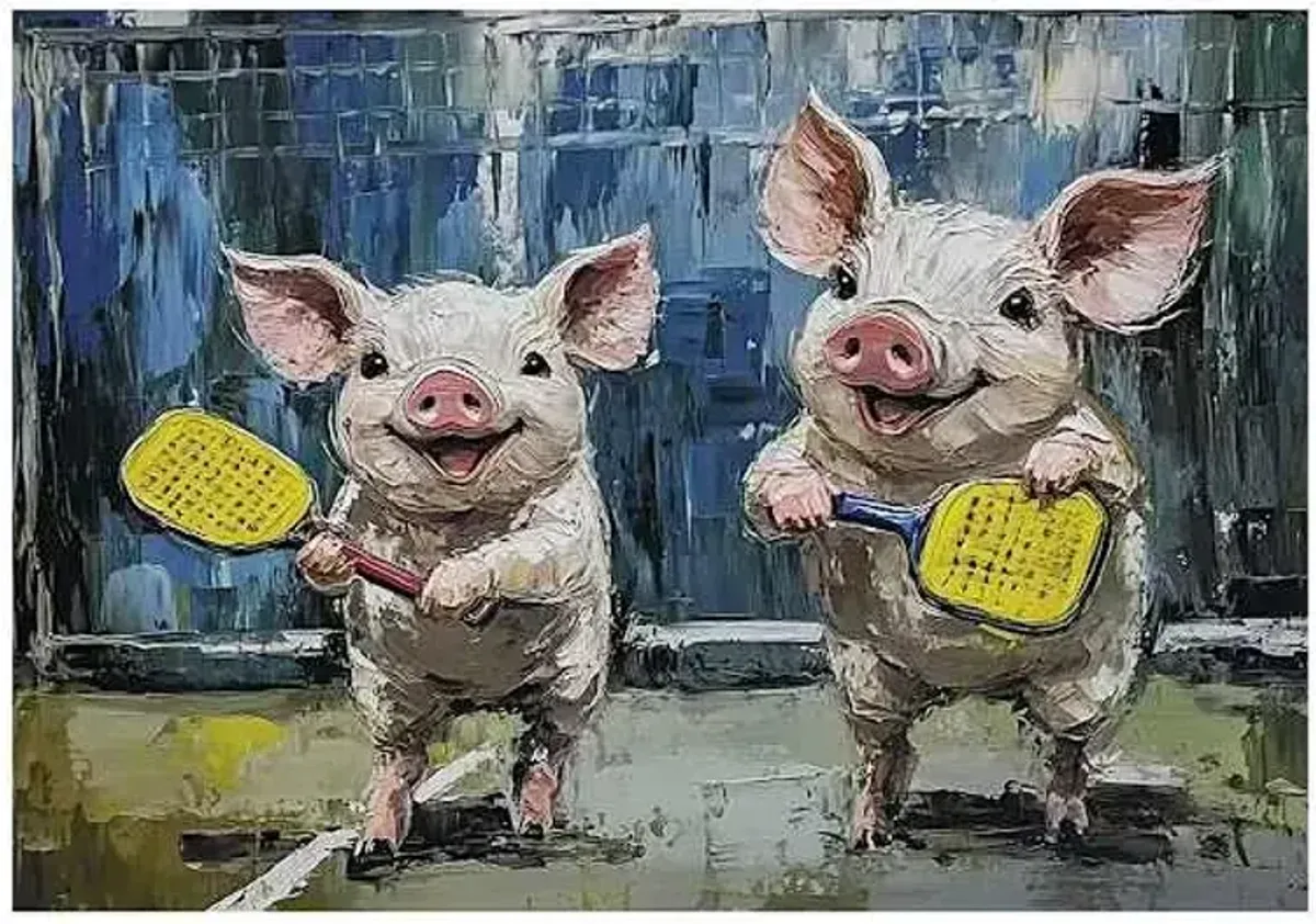Piggy Pickleball Players Canvas Wall Art, 16x12