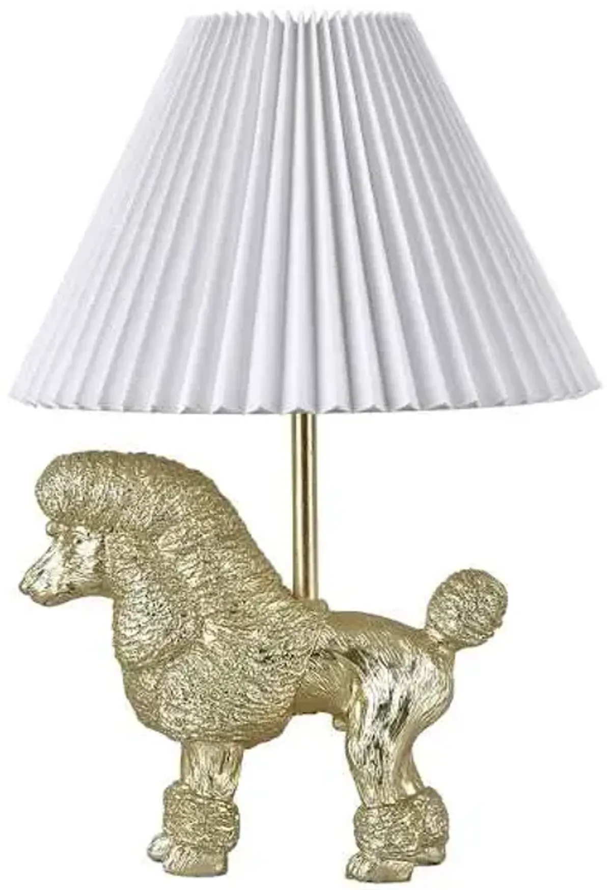 Gold Resin Poodle Small Lamp with Pleated Empire Shade, 18"