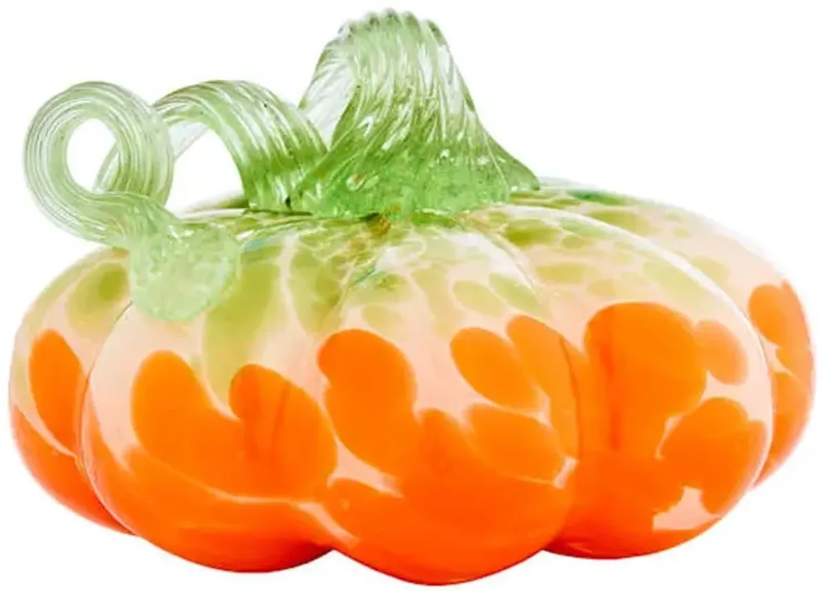 Orange & Green Opaque Glass Pumpkin, 4"