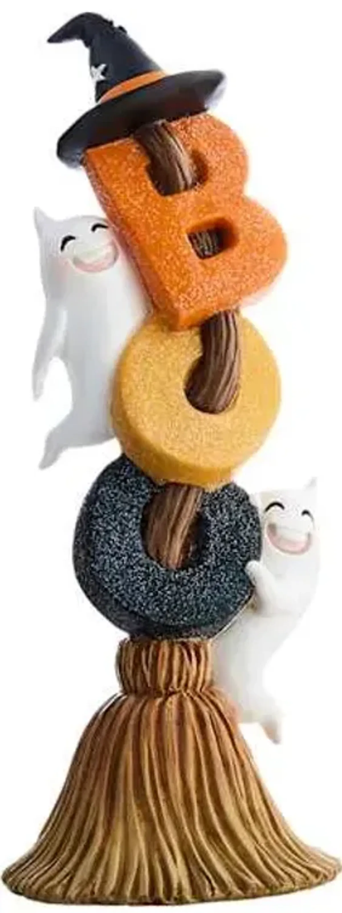 Happy Haunting Ghost on Broom with Boo Sign, 13.8"