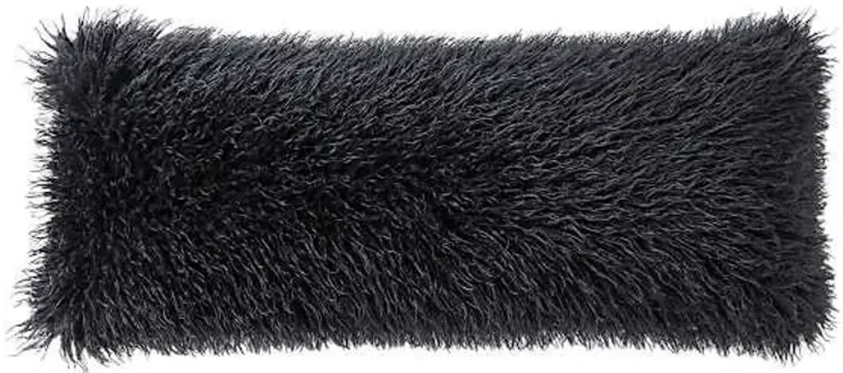 Dark Grey Mongolian Faux Fur Throw Pillow, 14x36