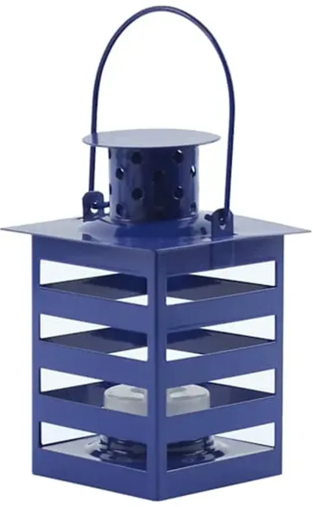 Dark Blue Metal Lantern with LED Tealight Candle, 4.5"