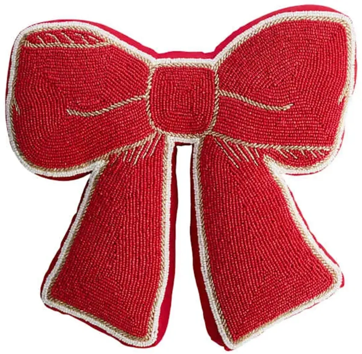 Red Bow Shaped Beaded Throw Pillow, 14"
