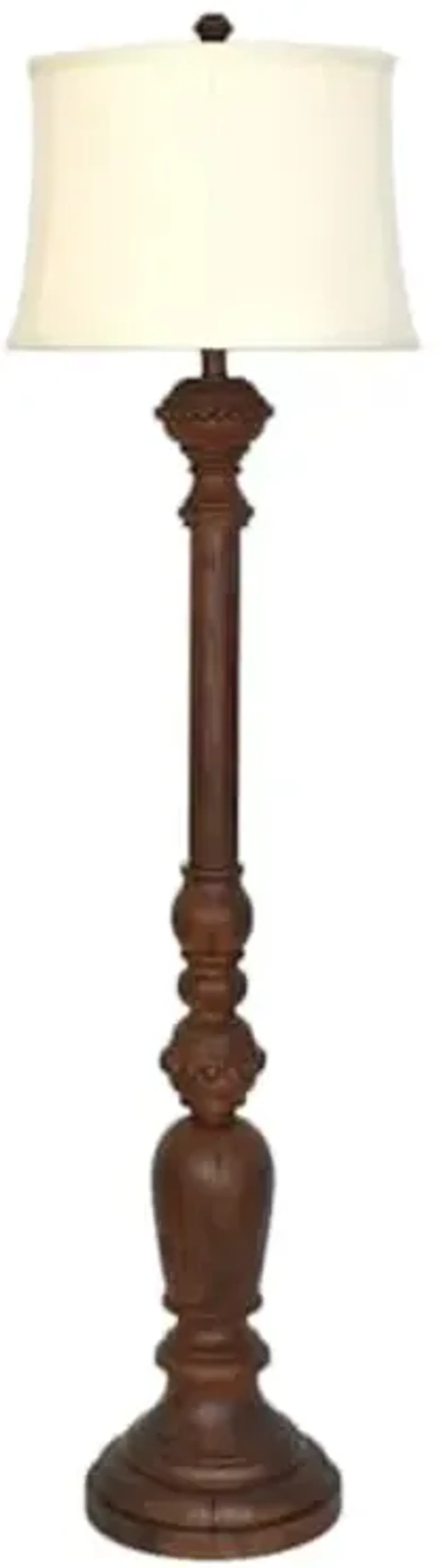 Brown Resin Faux Wood Turned Floor Lamp with Shade, 60"