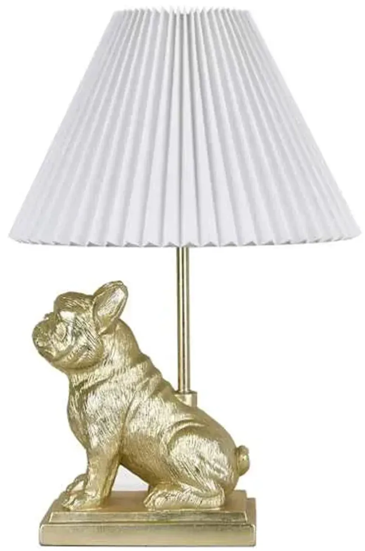 Gold Frenchie Lamp with White Pleat Shade, 20.5"