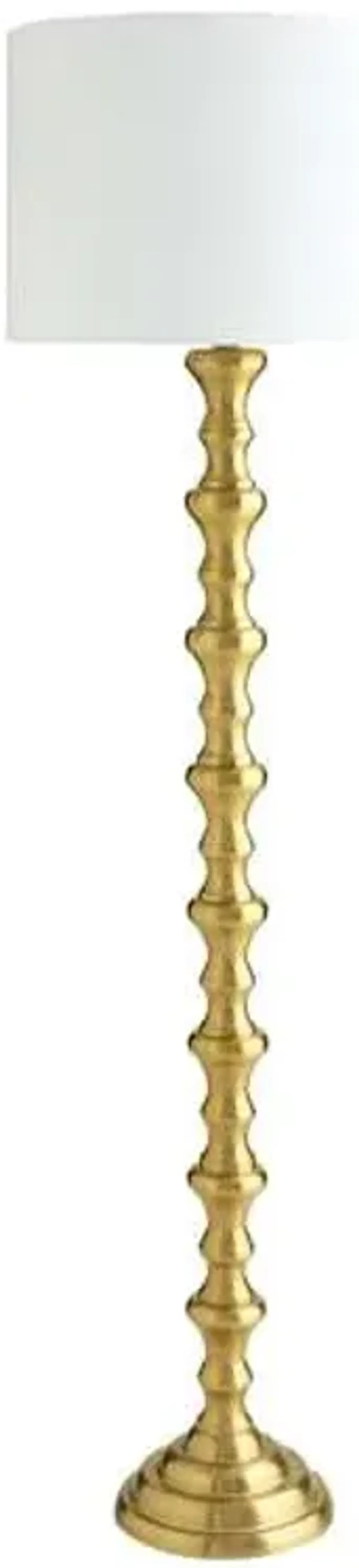 Brass Metal Turned Floor Lamp with Shade, 61"