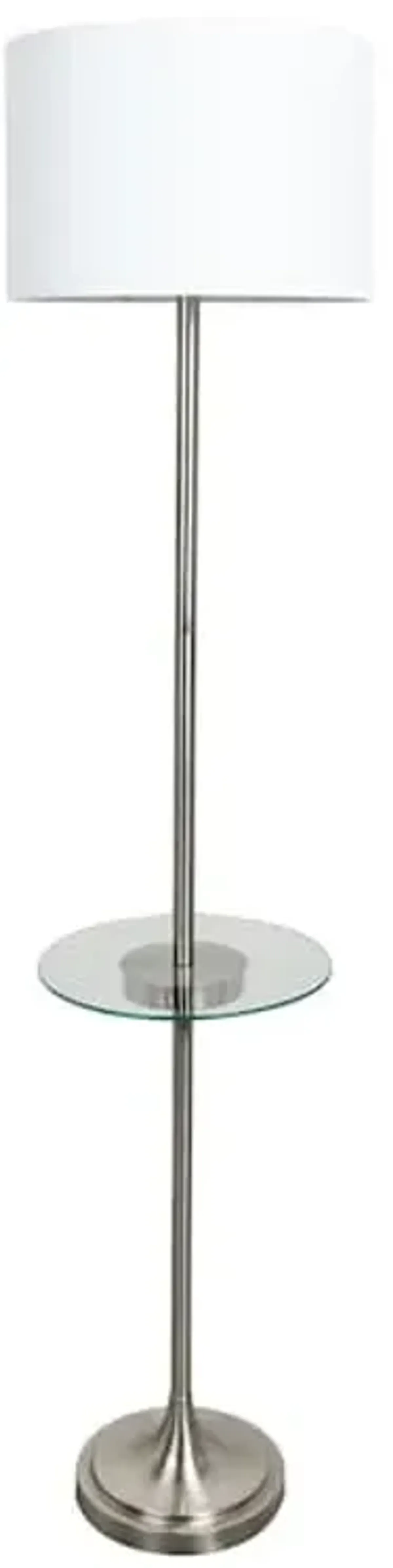 Silver Metal Floor Lamp with Glass Table & Shade, 64"