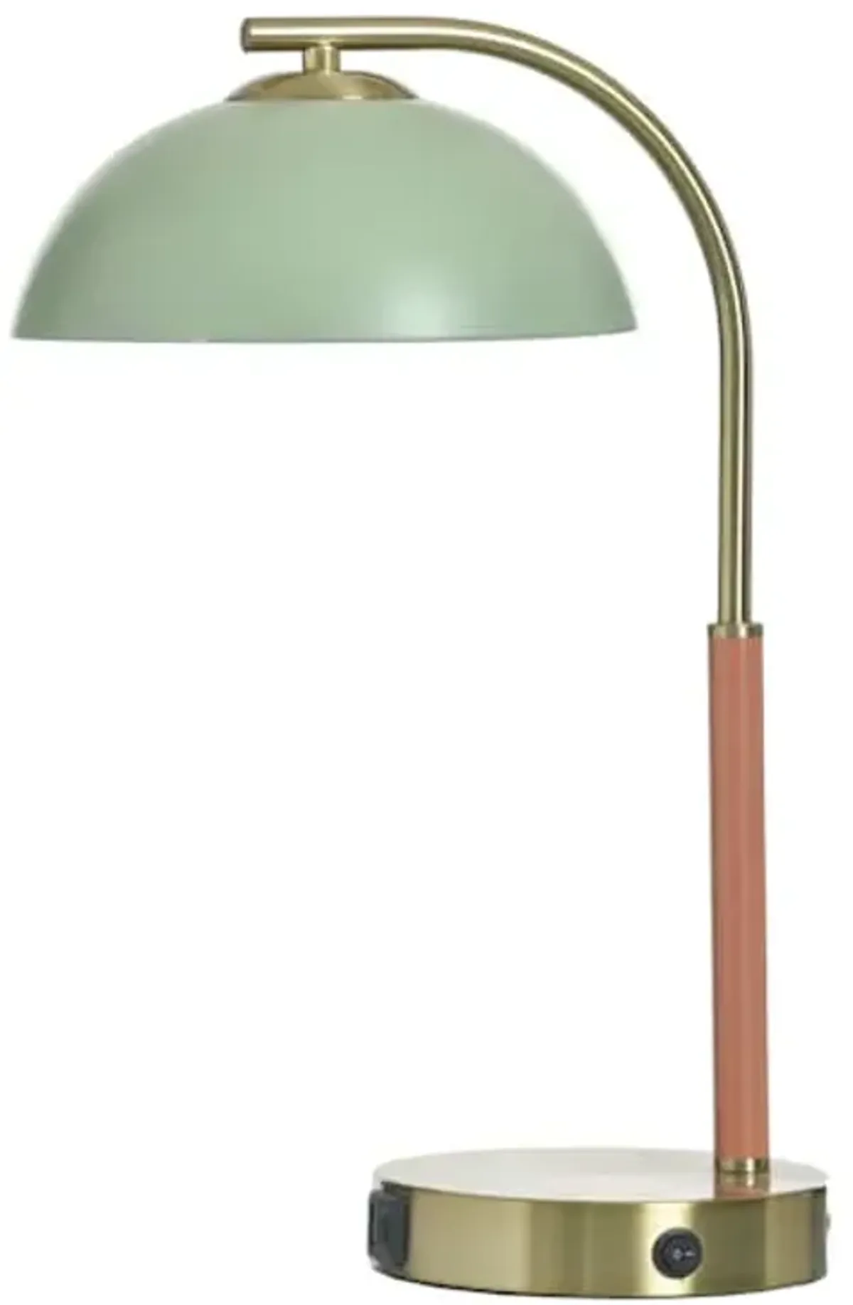 Gold Leather Wrap Metal USB Small Task Lamp with Green Dome Shade