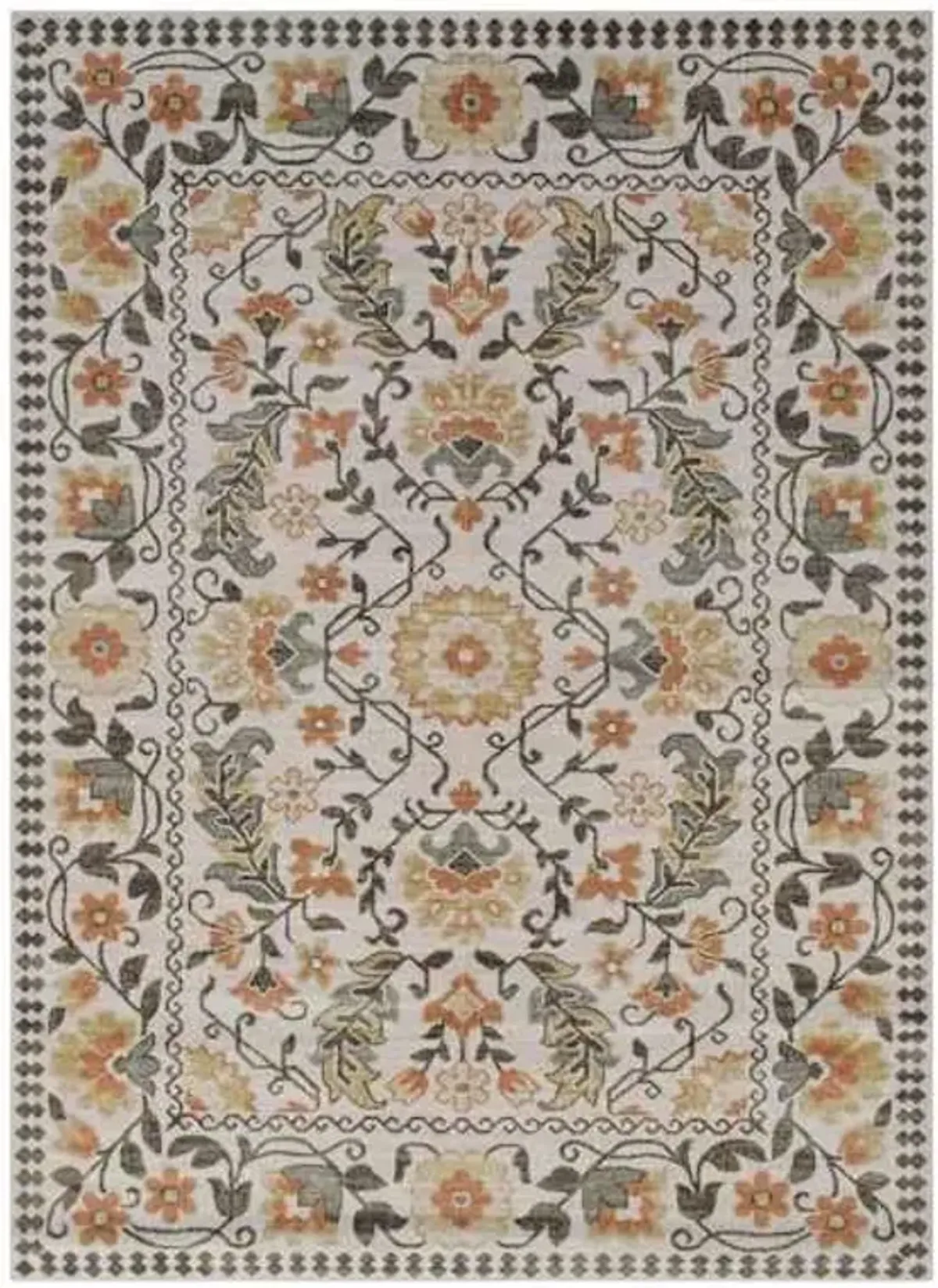 (B911) Dove Traditional Medallion Border Washable Area Rug, 8x10