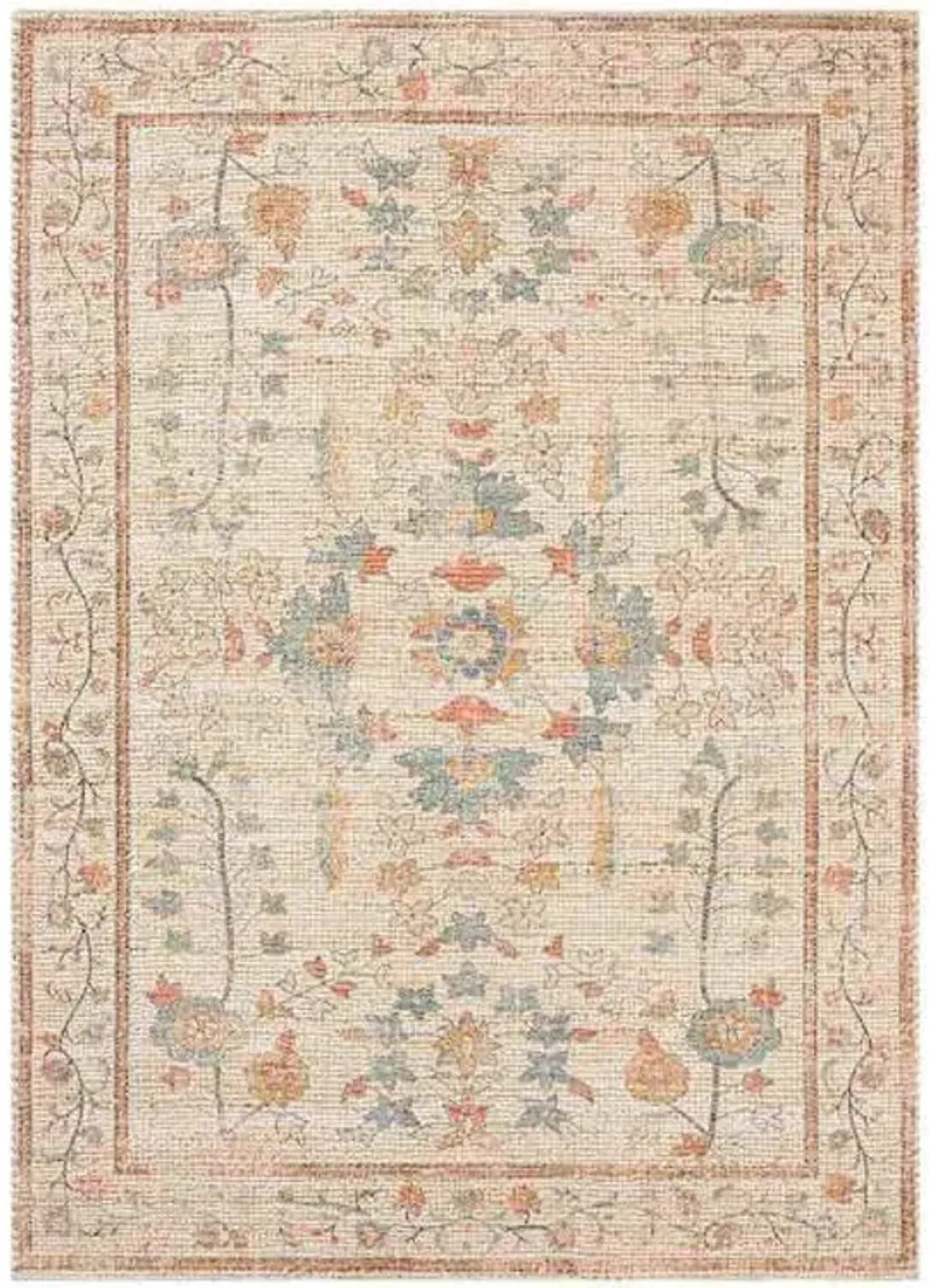 (B916) Julius Floral Printed Jute Area Rug, 5x7