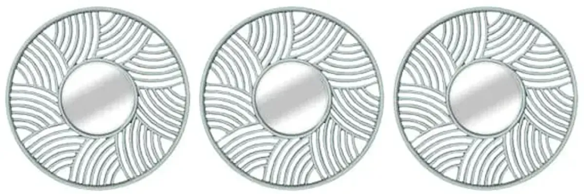 3-Piece Set Round Mirrors with Wavy Pattern, 10"