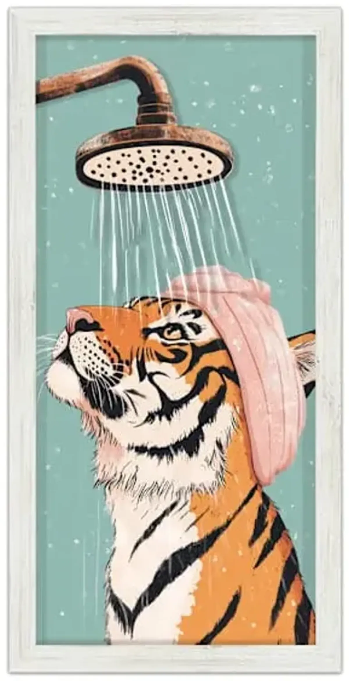 Glass Framed Tiger in Shower Wall Art, 10x20