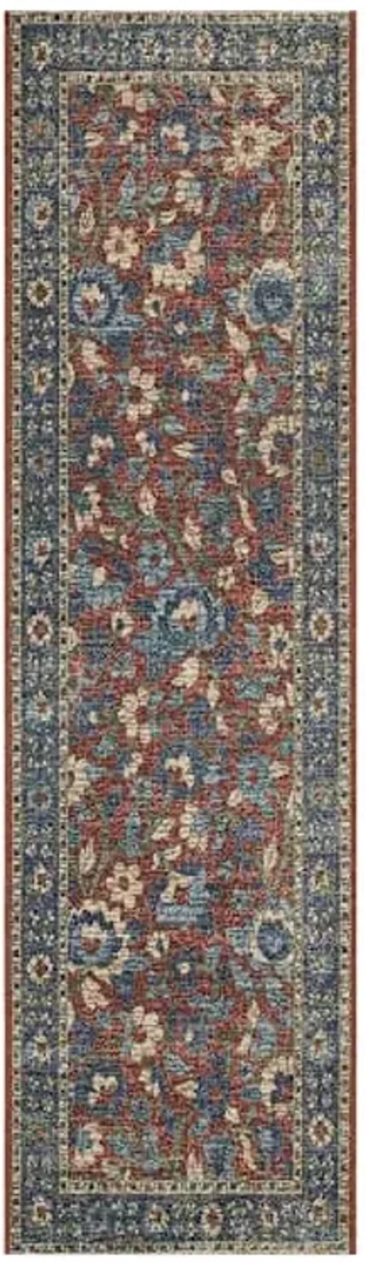 Mahogany Navy Print with Traditional Border Wash Accent Rug, 27x45