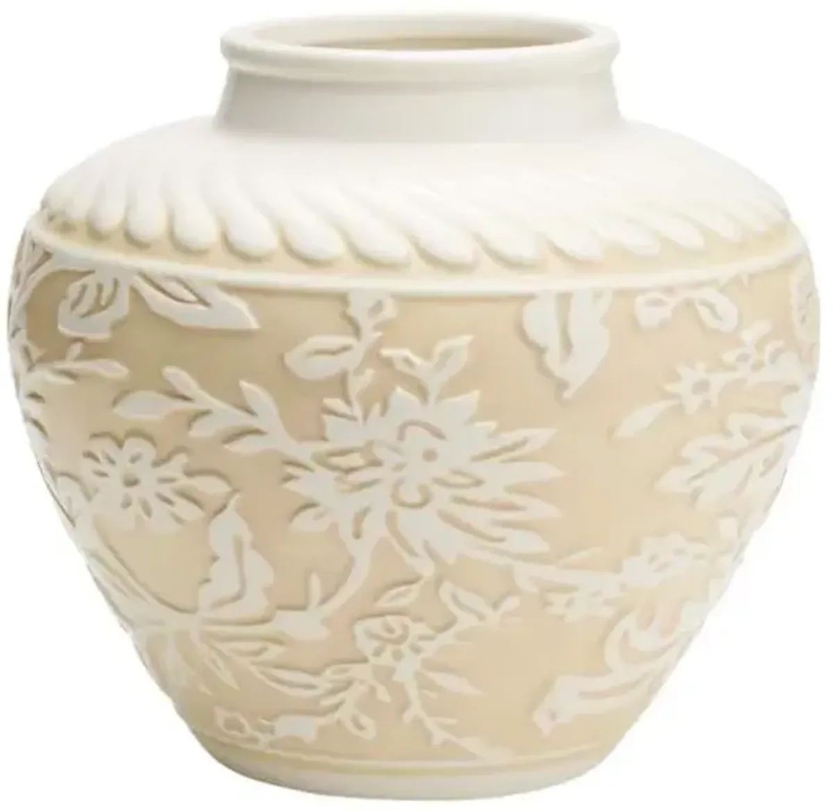 Neutral Embossed Flower Ceramic Vase, 7"