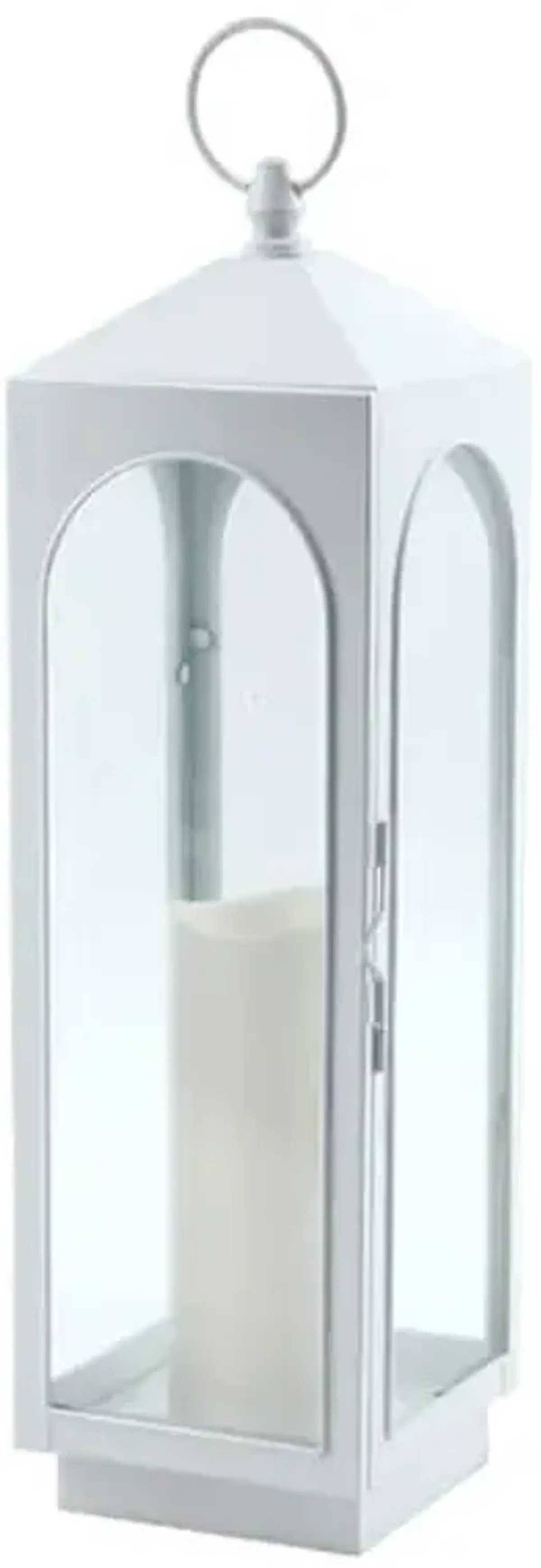 White Metal LED Pillar Candle Lantern, 18"