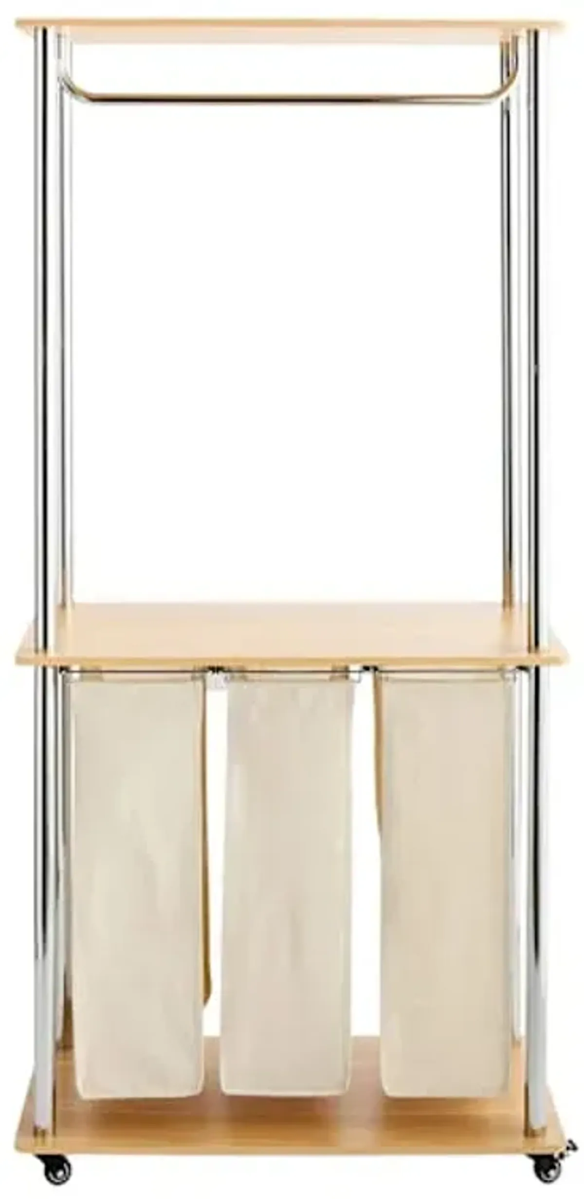 Rolling Triple Laundry Sorter Station with Clothing Rack