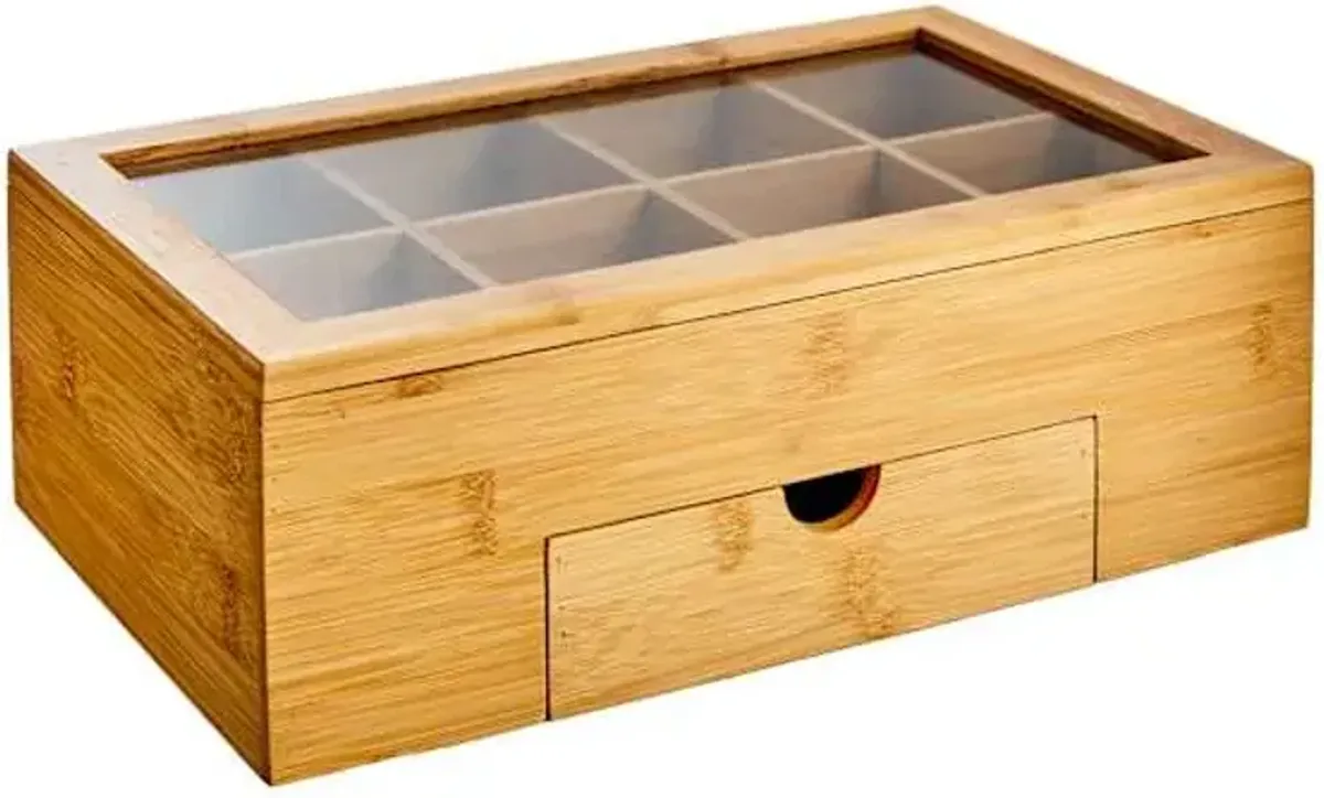 8-Compartment Bamboo Cosmetic Organizer with Lid