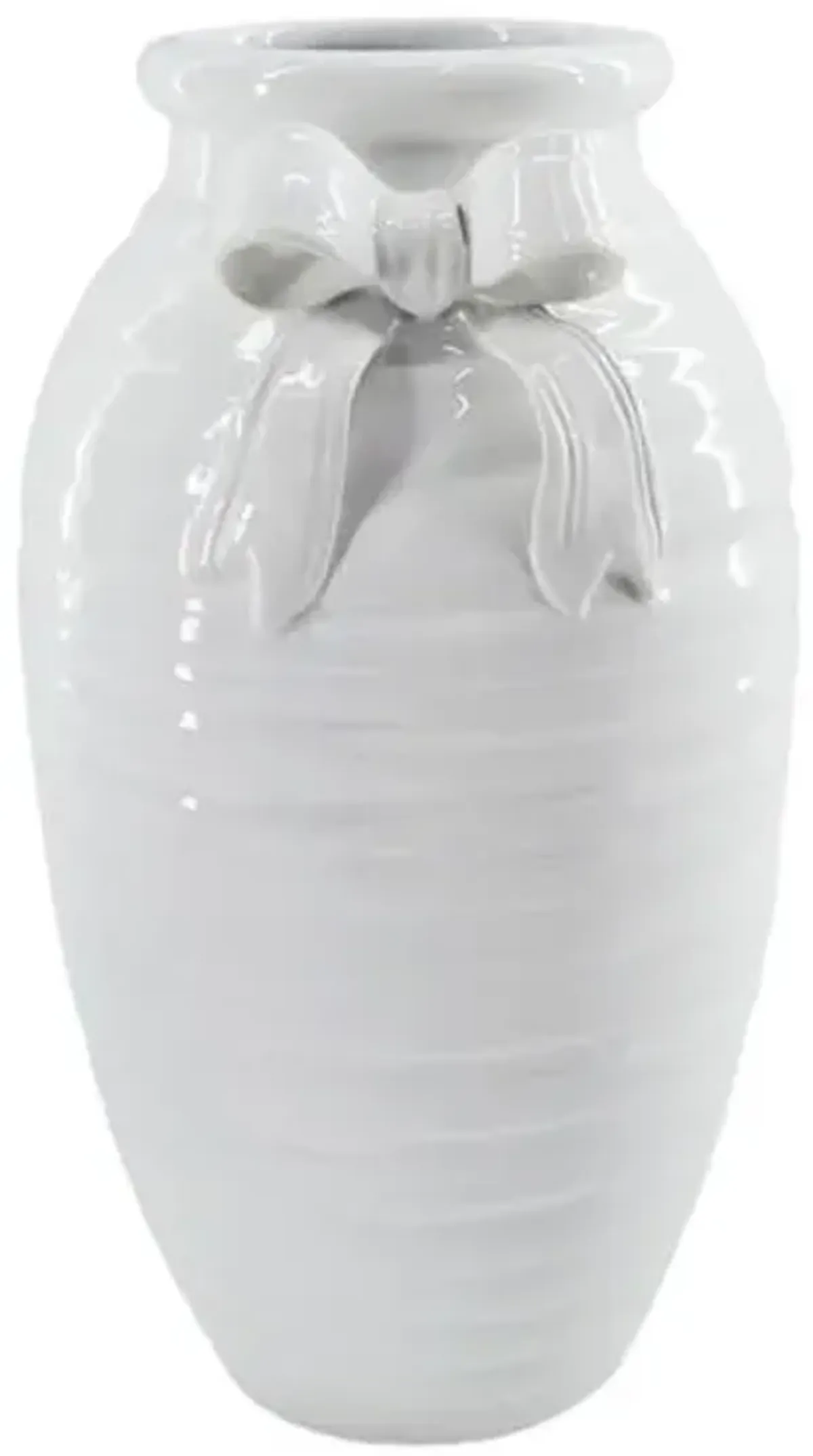White Ceramic Vase with Bow Tie, 10"