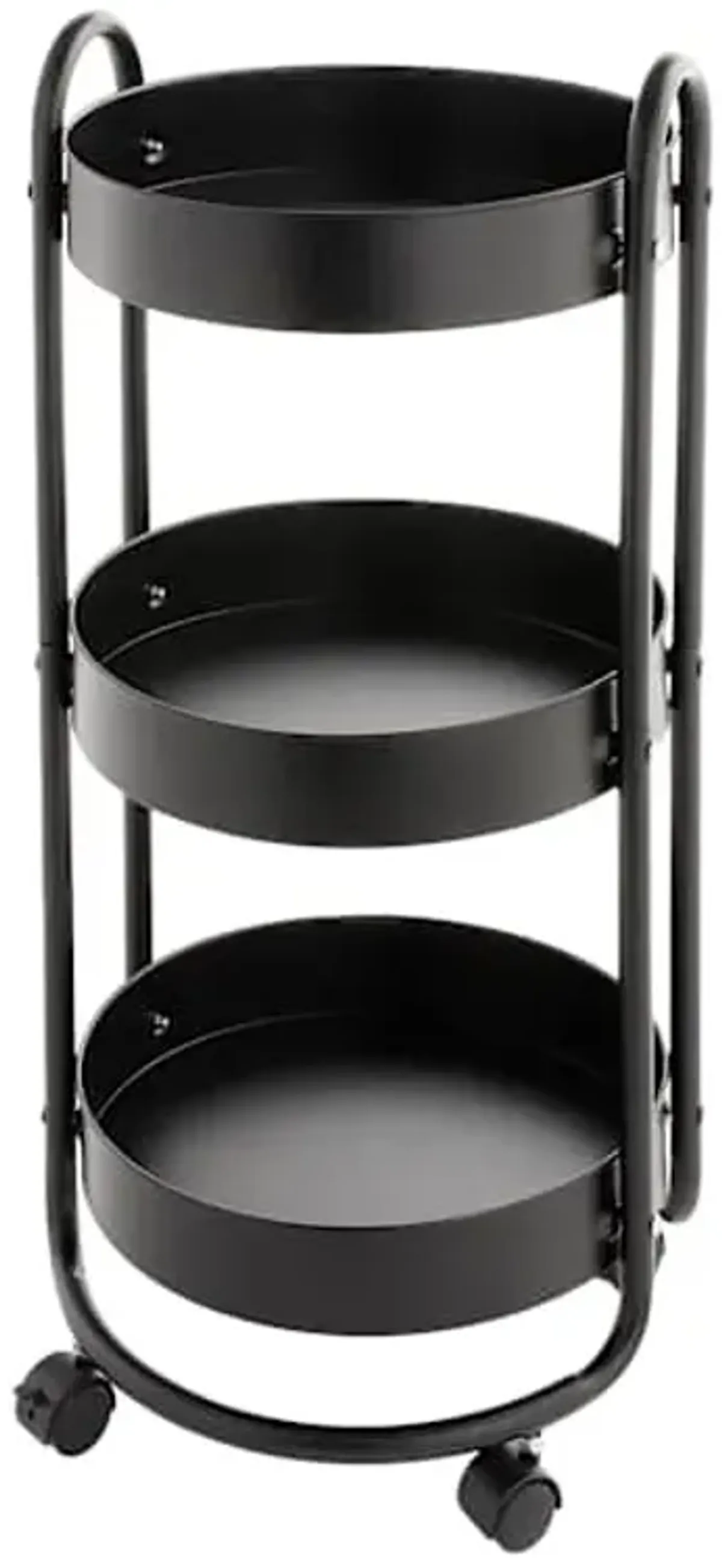 3-Tier Round Metal Rolling Cart, Black
