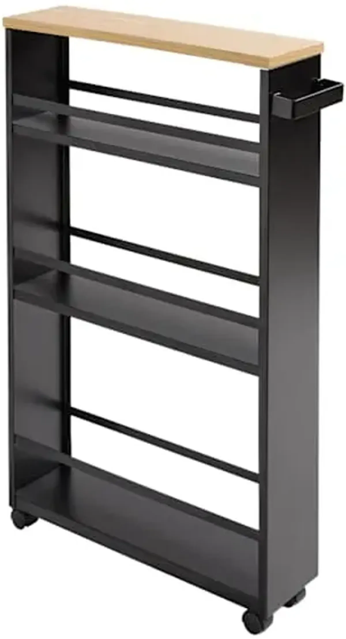 3-Shelf Slim Storage Cart with Bamboo Top, Black