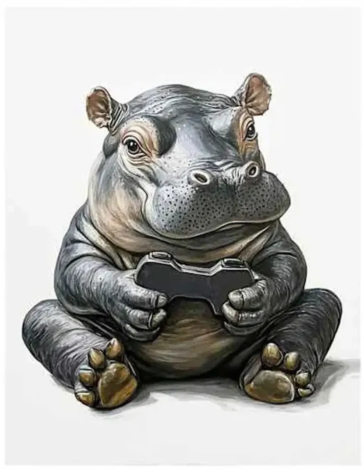 Gamer Hippo Canvas Wall Art, 12x16