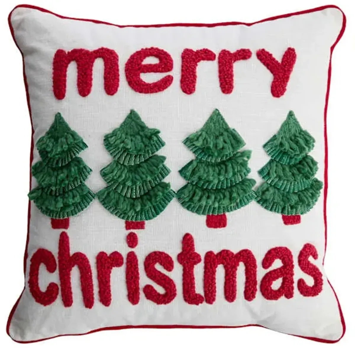 Merry Christmas Embroidered Throw Pillow with Trees, 18"