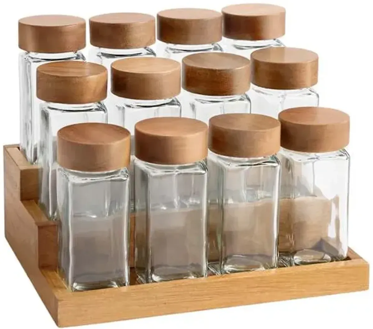 Set of 12 Spice Jars with Tiered Acacia Wood Rack