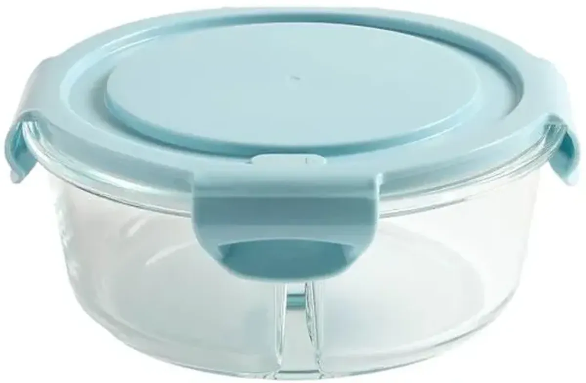 Blue Round Divided Glass Container, 27.5oz