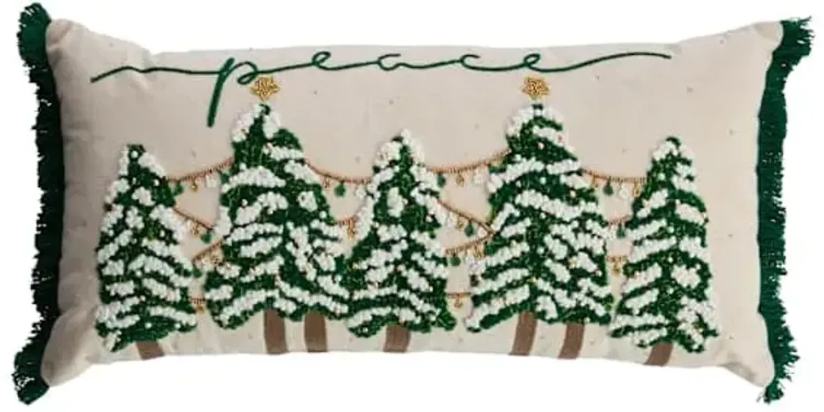 Peace with Embroidered Trees Throw Pillow, 12x24