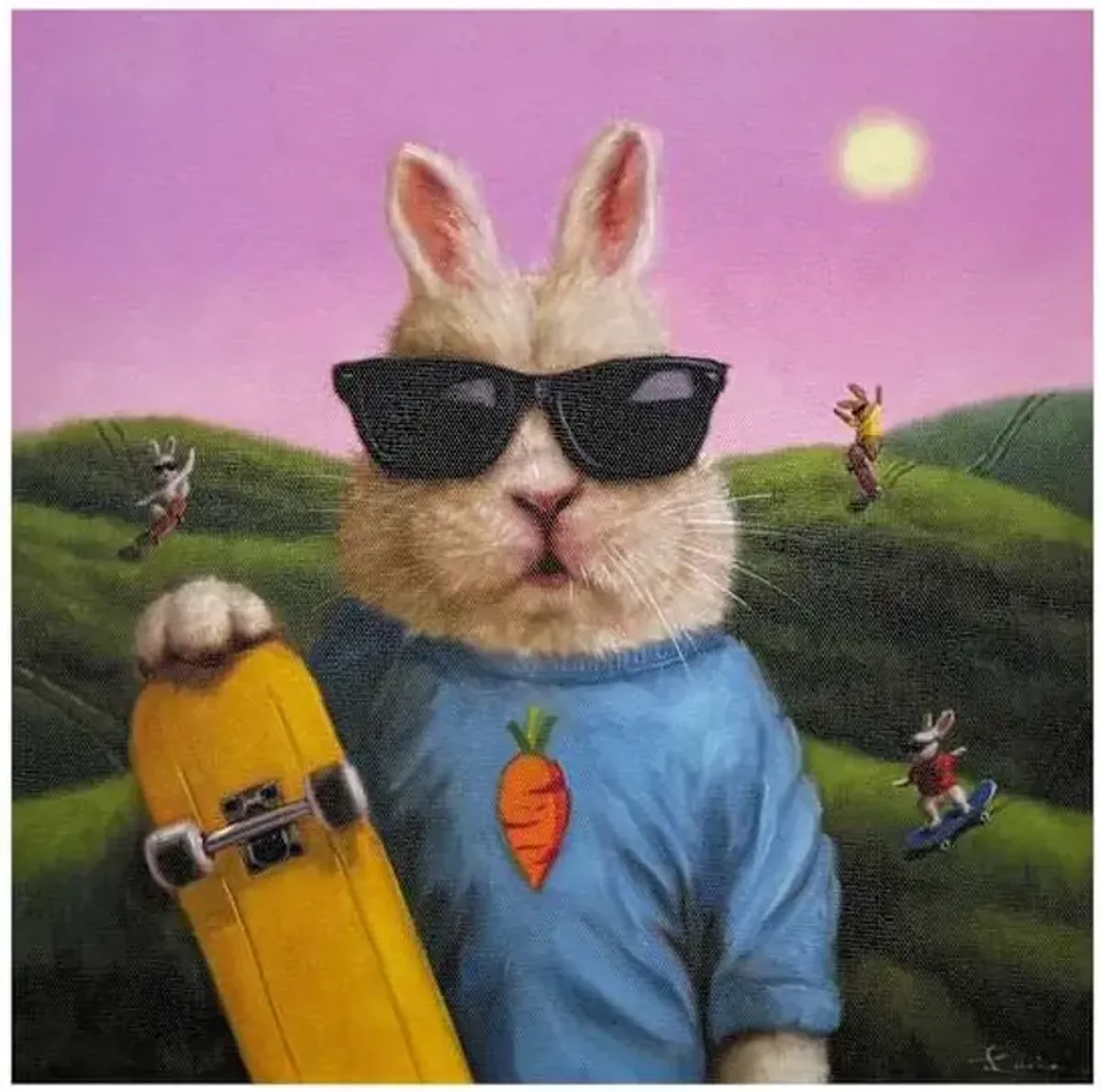 Skater Bunny Canvas Wall Art, 12"