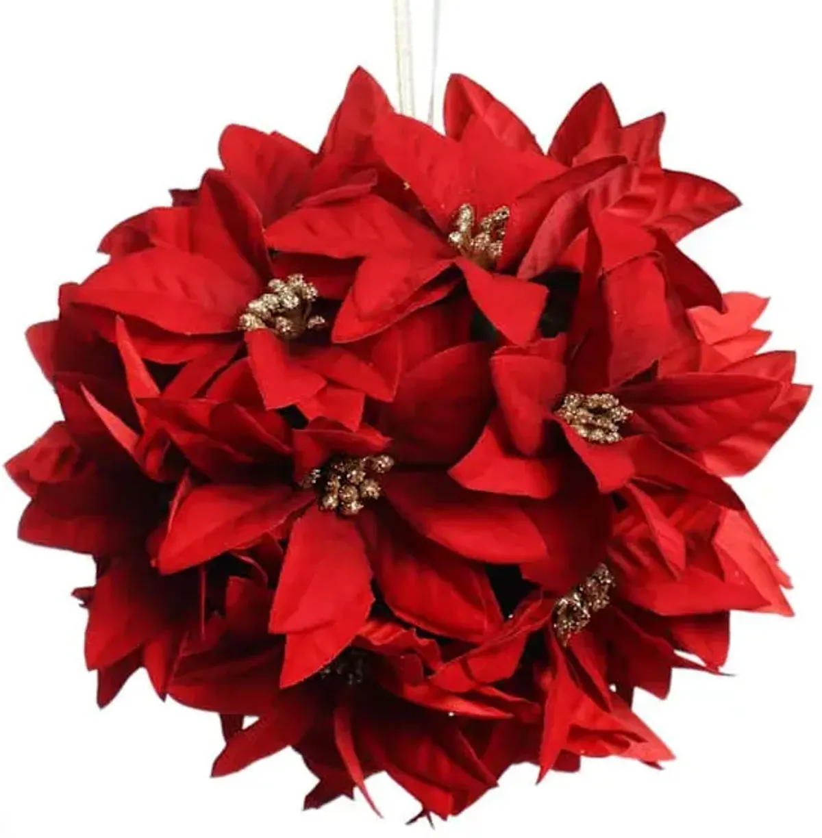 Red Poinsettia Kissing Ball, 8"