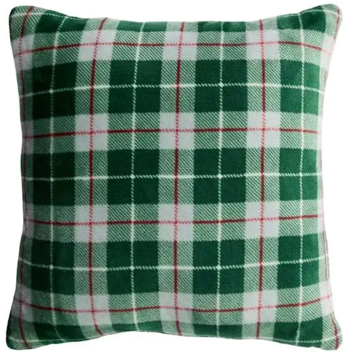 Green Plaid Printed Plush Throw Pillow, 18"