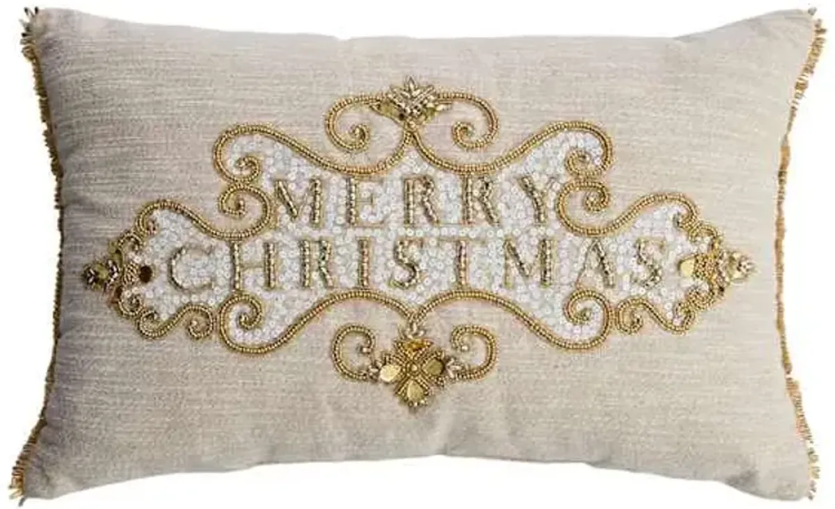 Beaded Merry Christmas Oblong Throw Pillow,14x22
