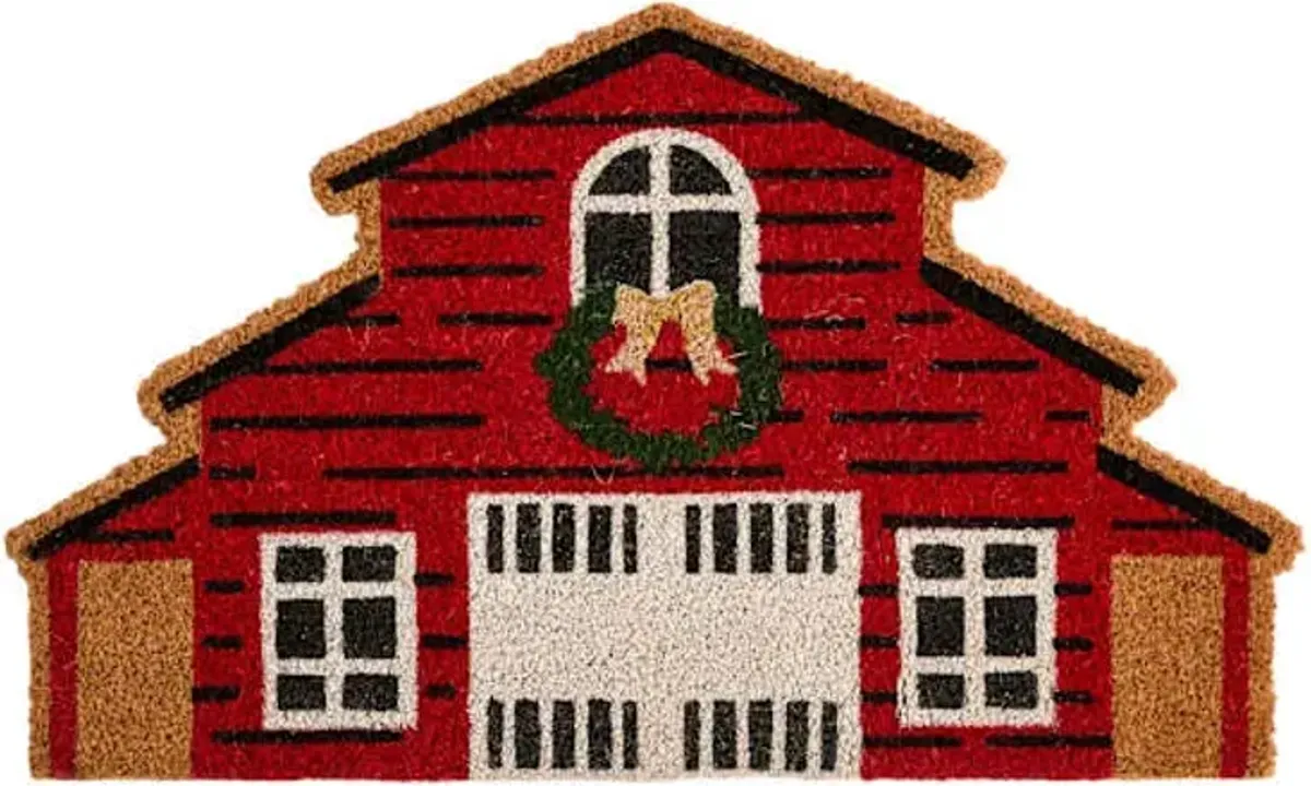 Red Barn Shaped Coir Mat, 18x30