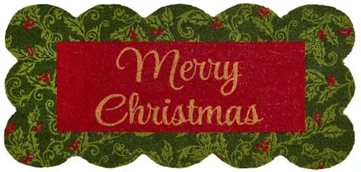 Red & Green Scalloped Merry Christmas Oversized Coir Mat, 22x47